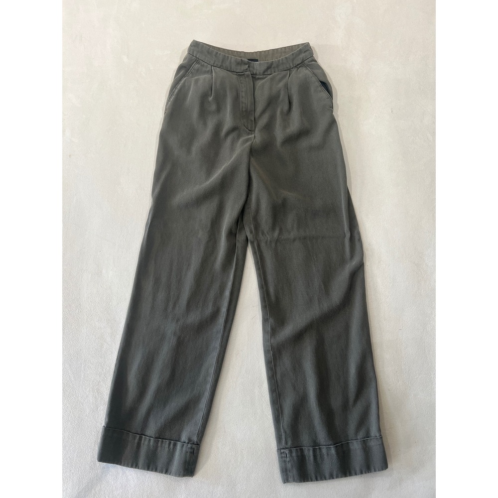 Massimo Dutti Womens Pleated Wide Leg Trousers Green Olive Size 2